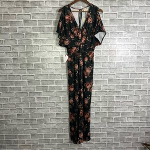 Joyfolie XS Everlynne Jumpsuit Black Grandma Floral Print Stretch Flutter Slv